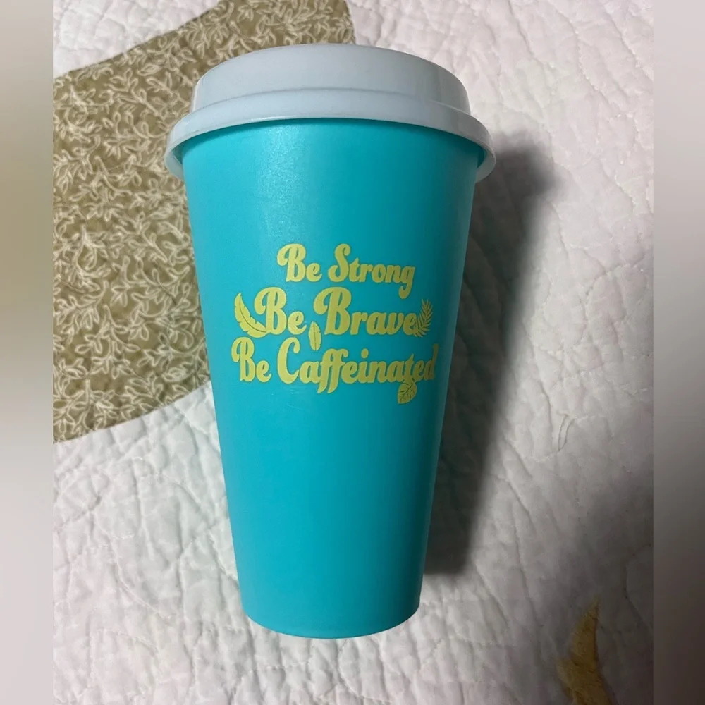 New! Be String Be Brave Be Caffeinated 16 oz Hard Plastic Cup with Lid
